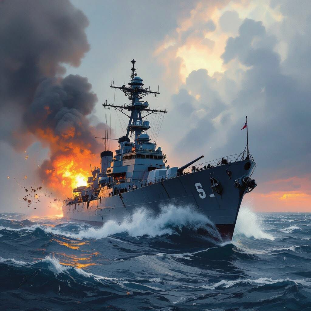 Explosions Rip Through Navy Destroyer Sinking in Stormy Seas