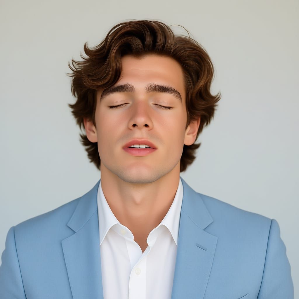 Passionate Singer in Blue Blazer, Hyperrealistic Portrait