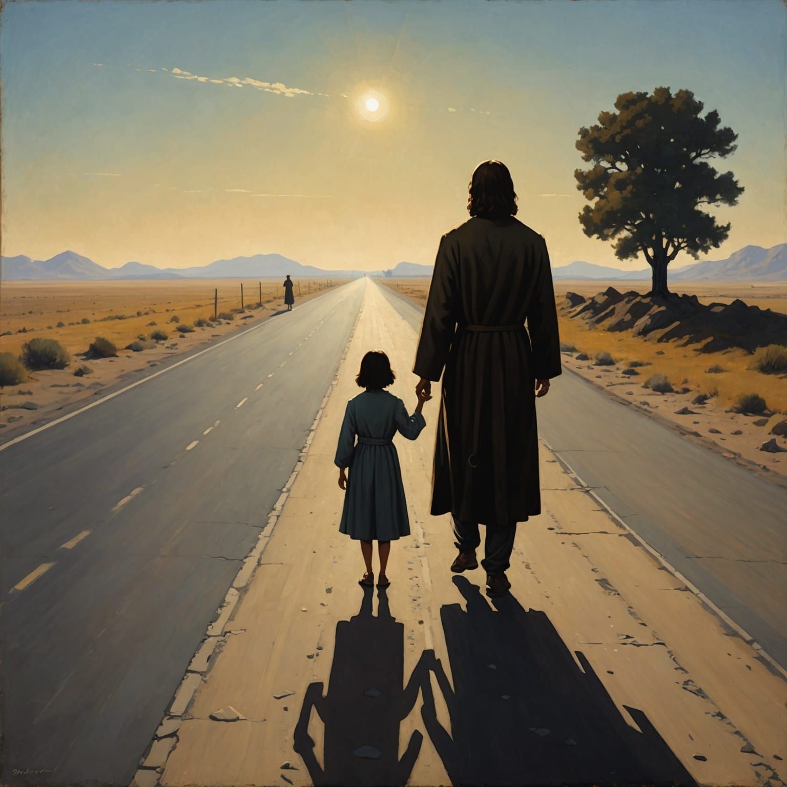 Figure of Hope Beside Woman on Open Road