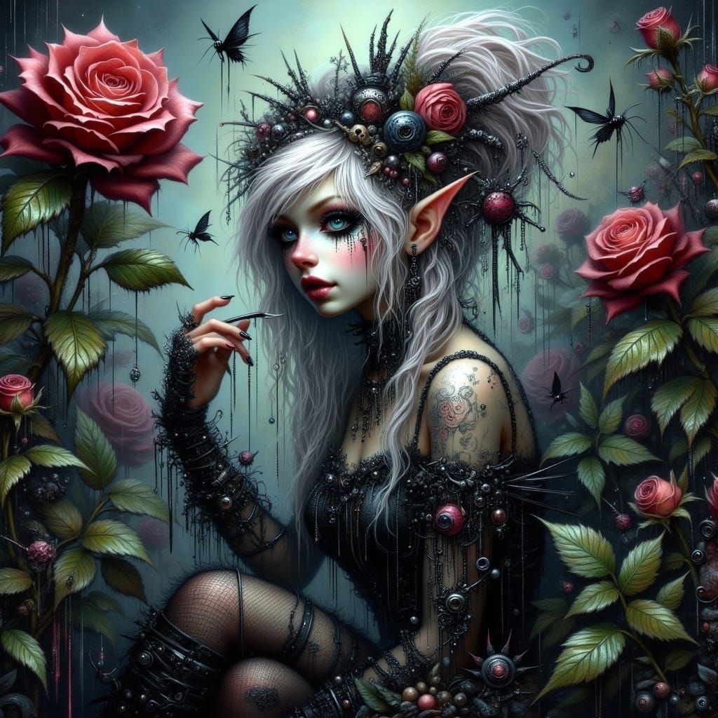 Gothic Pixie Unveils Mystical Rose in Eerie Garden