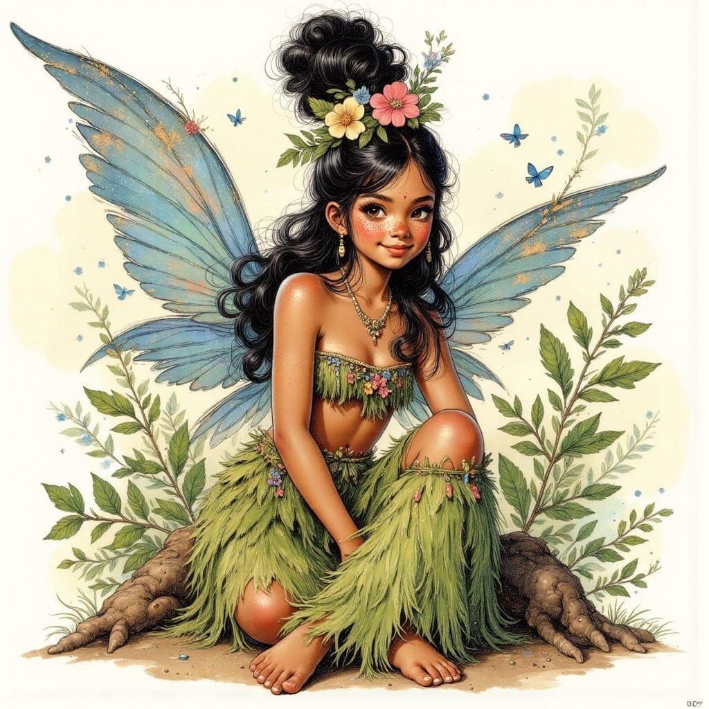 Enchanted Polynesian Goddess in Whimsical Illustration Style