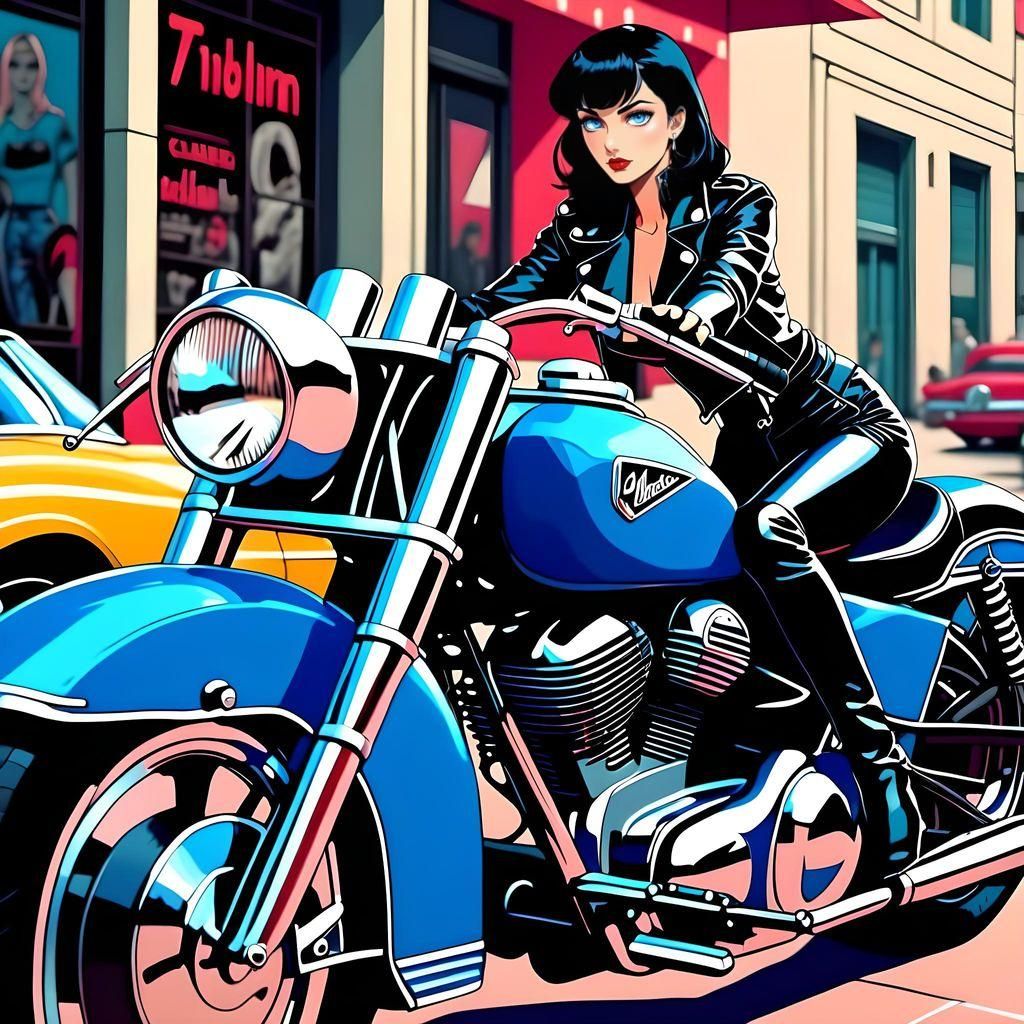 Beautiful well endowed 50's biker girl black hair blue eyes ...