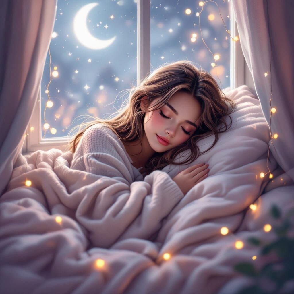 Dreamy Woman Sleeping by a Window in Pastel Colors