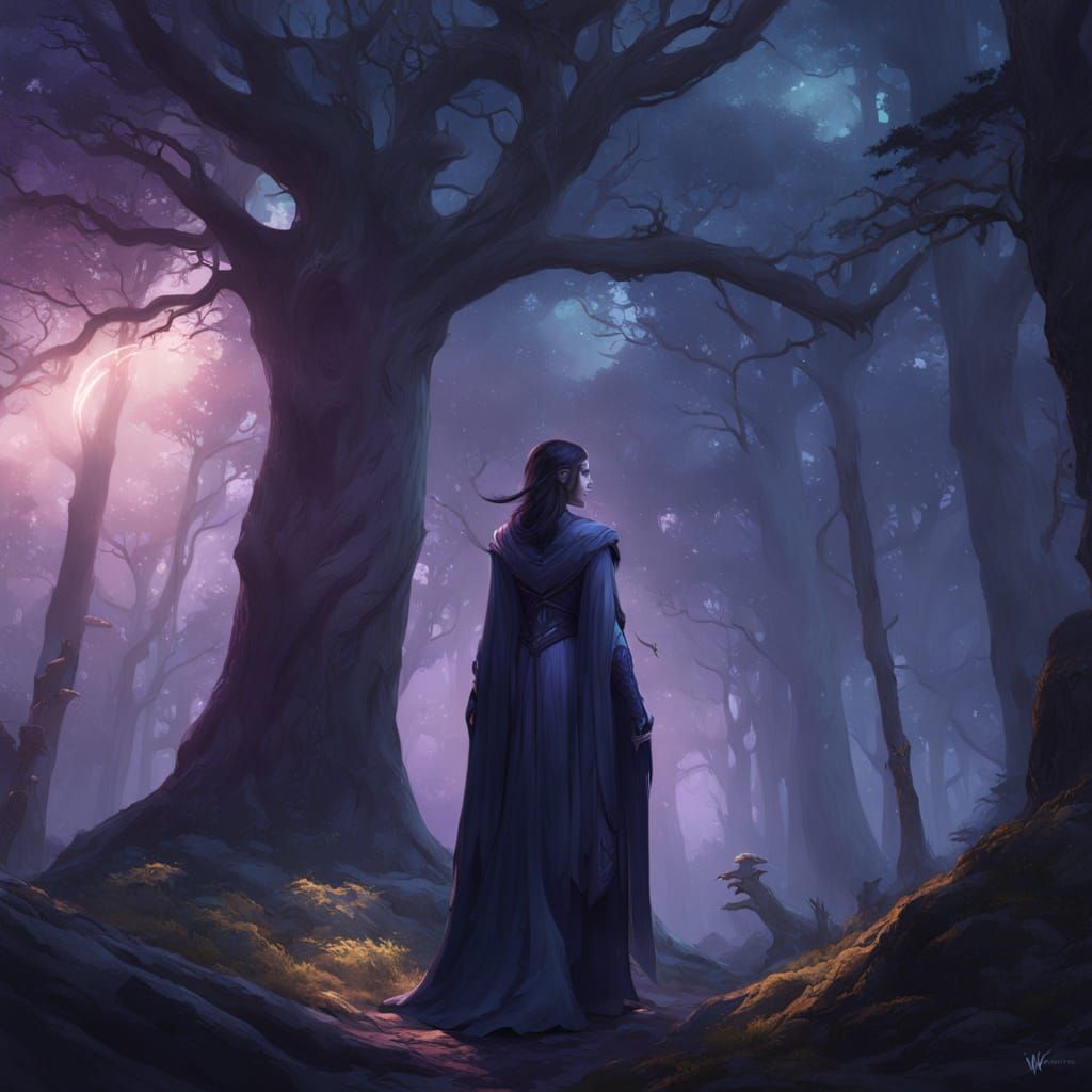 Selene in Moonlit Forest: Fantasy Concept Art