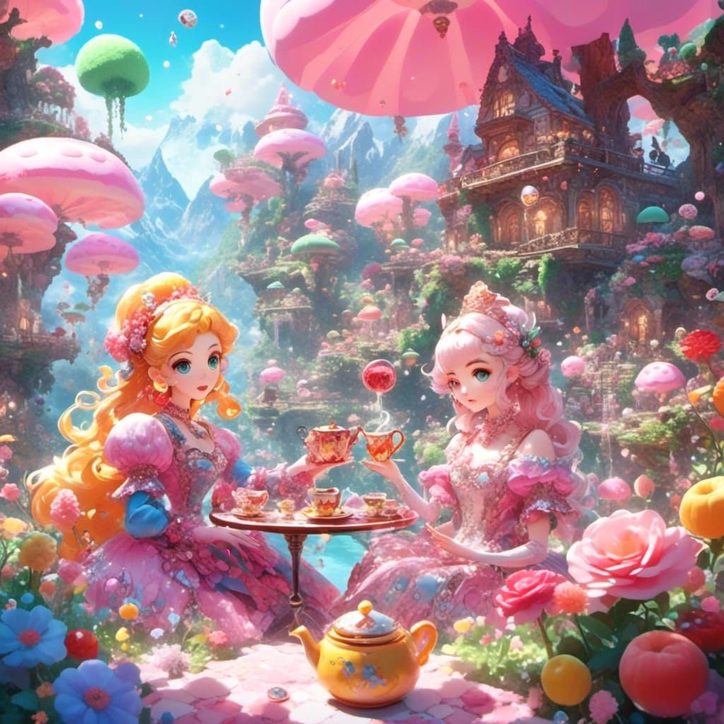 Super Mario Ladies Tea Party in Candy Art Style