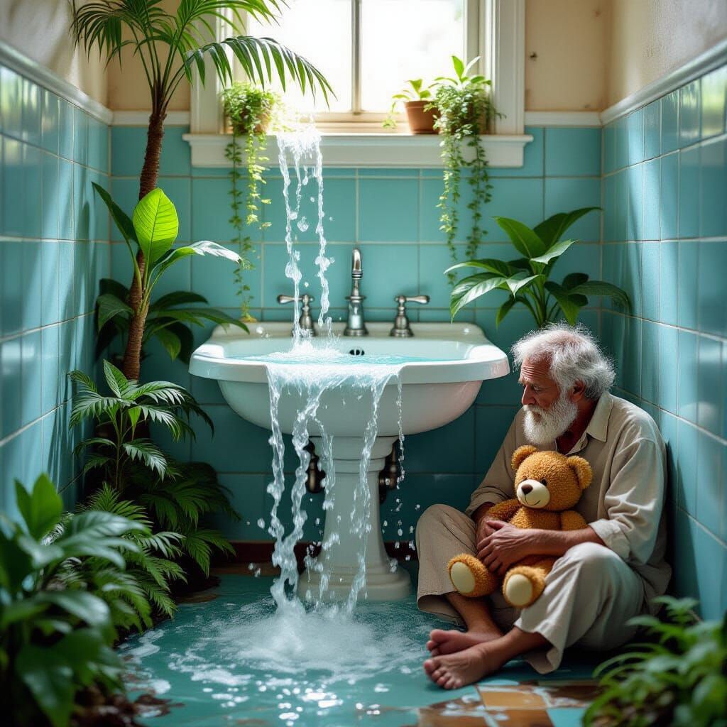 Tropical Waterfall Overflows in Bathroom