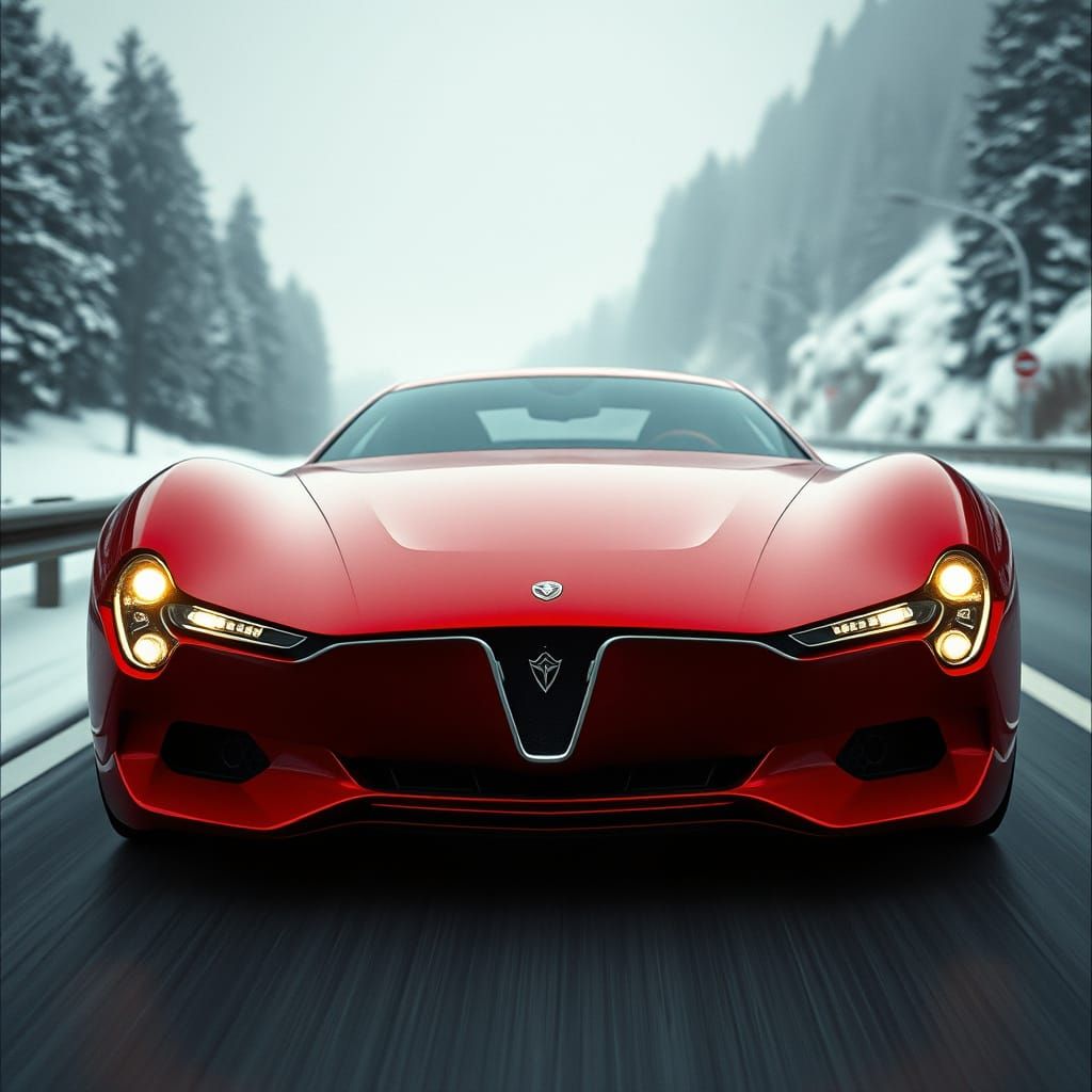 Red Facel Vega Hypercar Concept in Winter