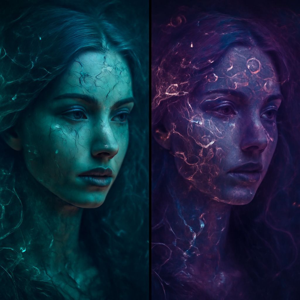 Cracked Beauty: Split-Screen Digital Art in Cosmic Style