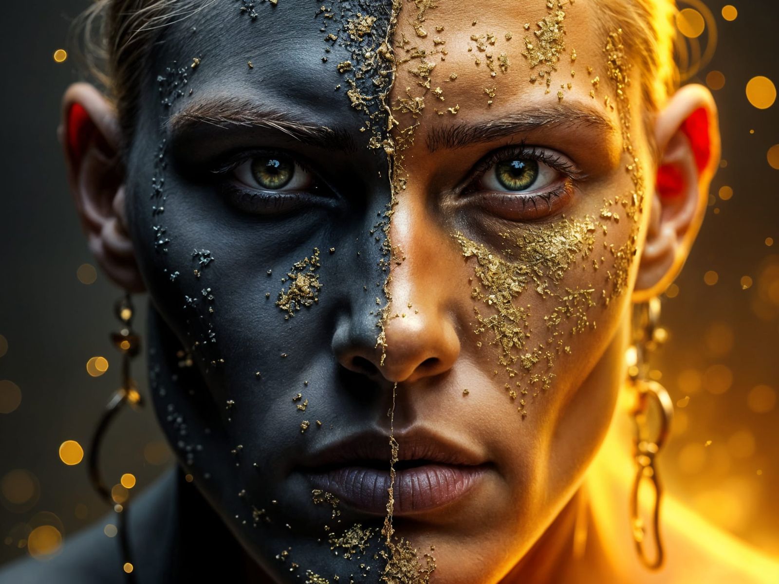 Golden Half-Face Amidst Ashes