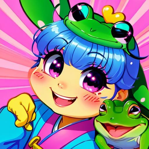 Lucky Frog: Adorable Kawaii Cartoon Headshot