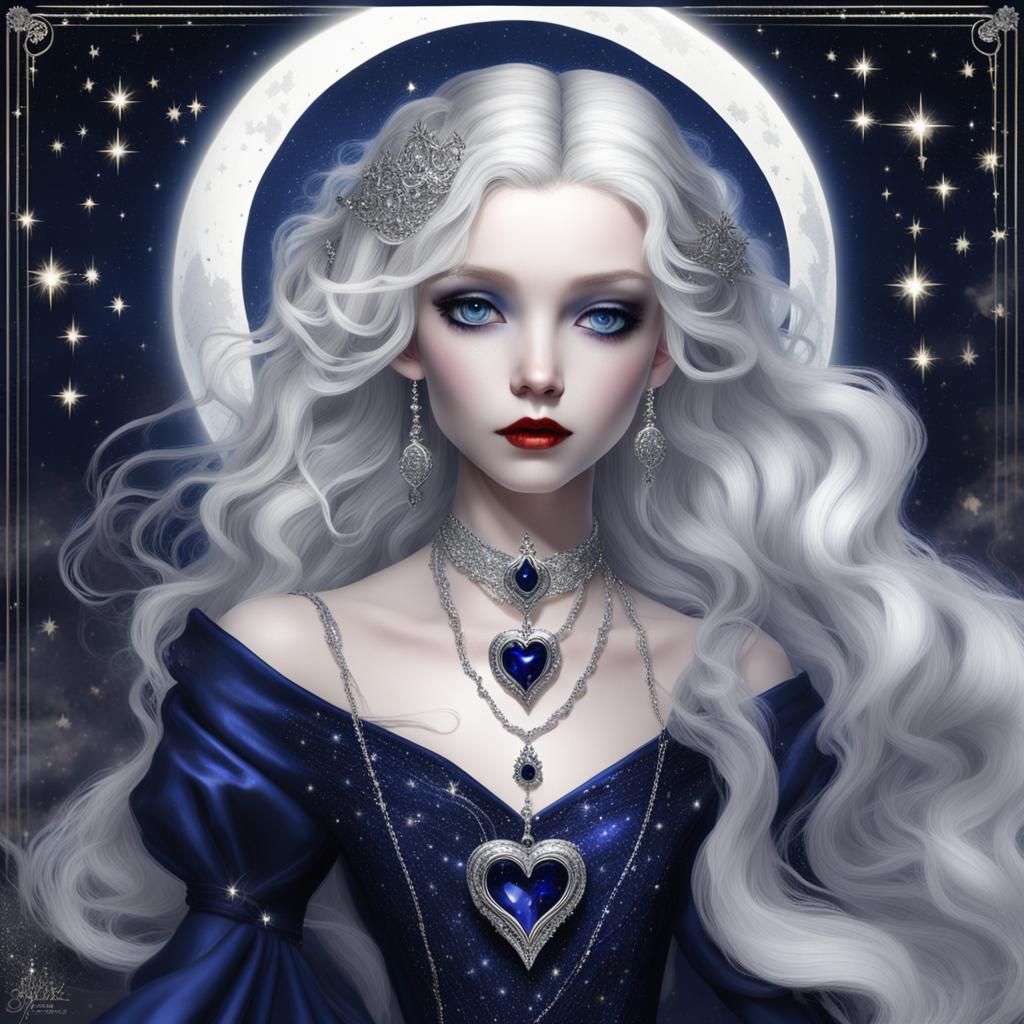 Gothic Lady in Flowing Gown With Silver Pendant