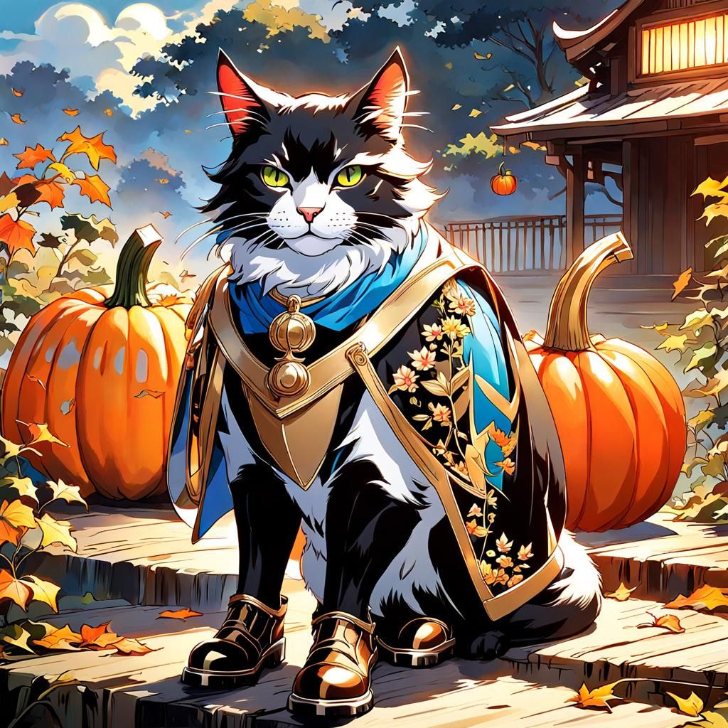 Anthropomorphic Cat and Oxen in Anime Art Style