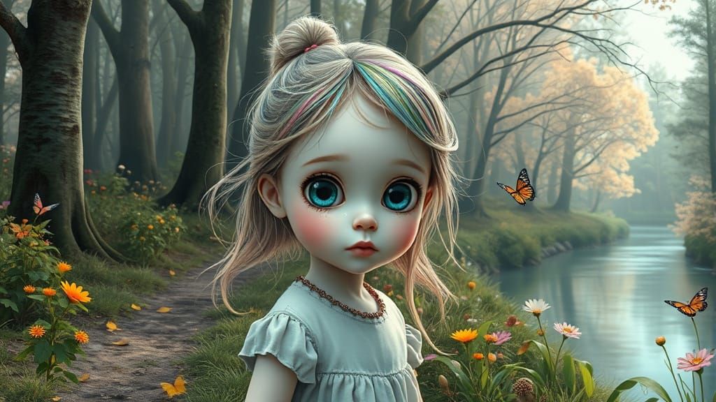 Girl on Forest Path in Pop Surrealism Style