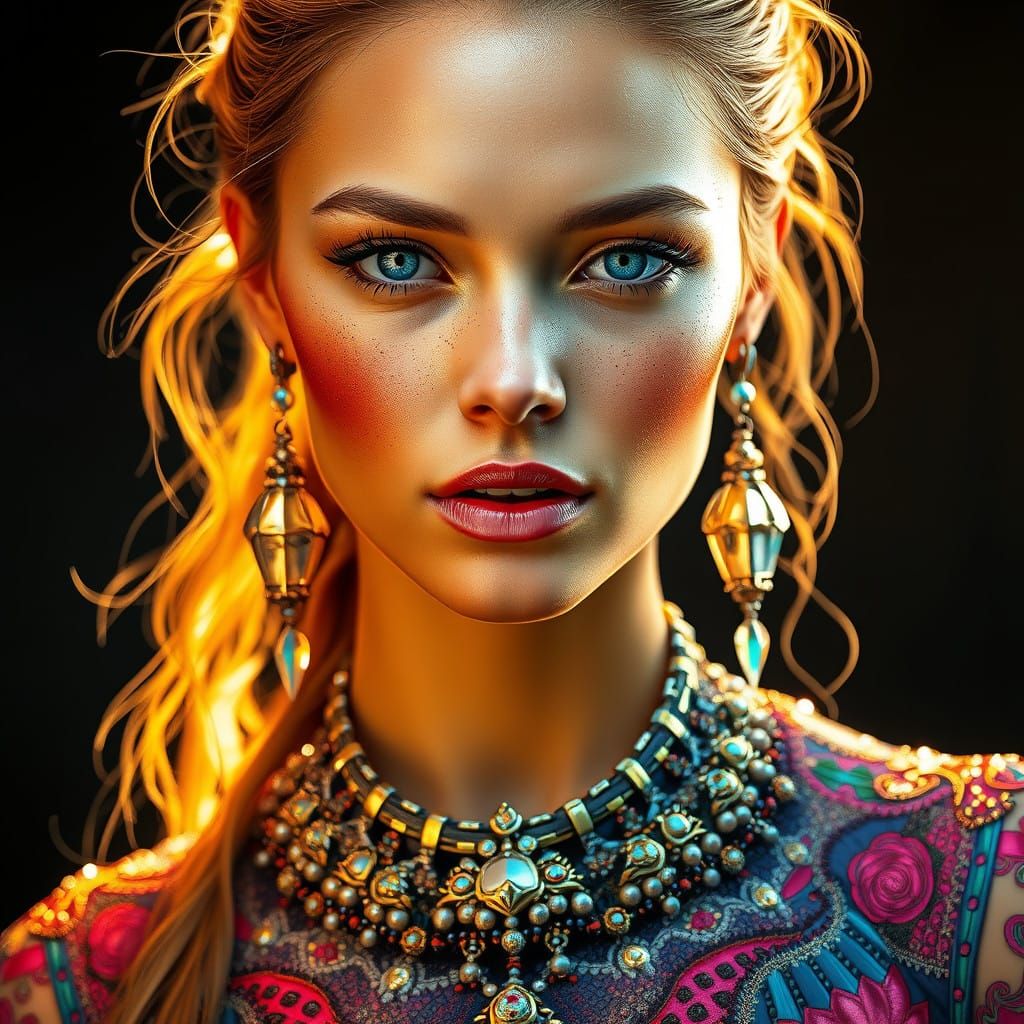 Hyperrealistic Portrait of a Radiant Beauty in Futuristic At...