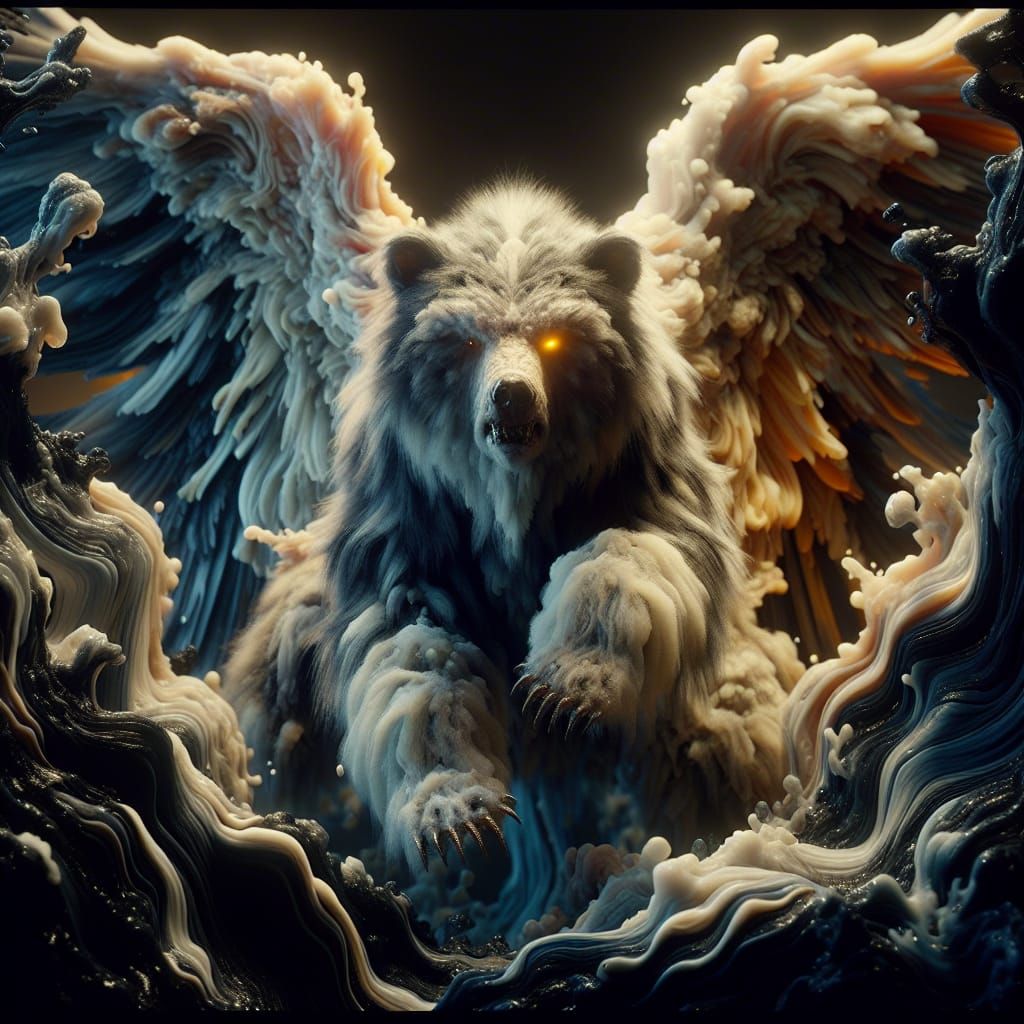 Hybrid Bear-Eagle Creature with Glowing Wings
