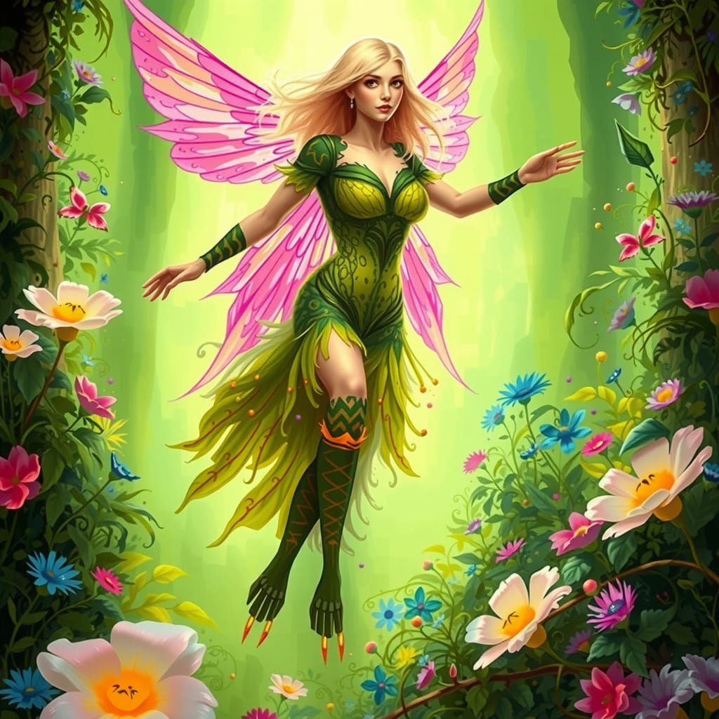 Vibrant Wendy Bird Amidst Whimsical Greenery