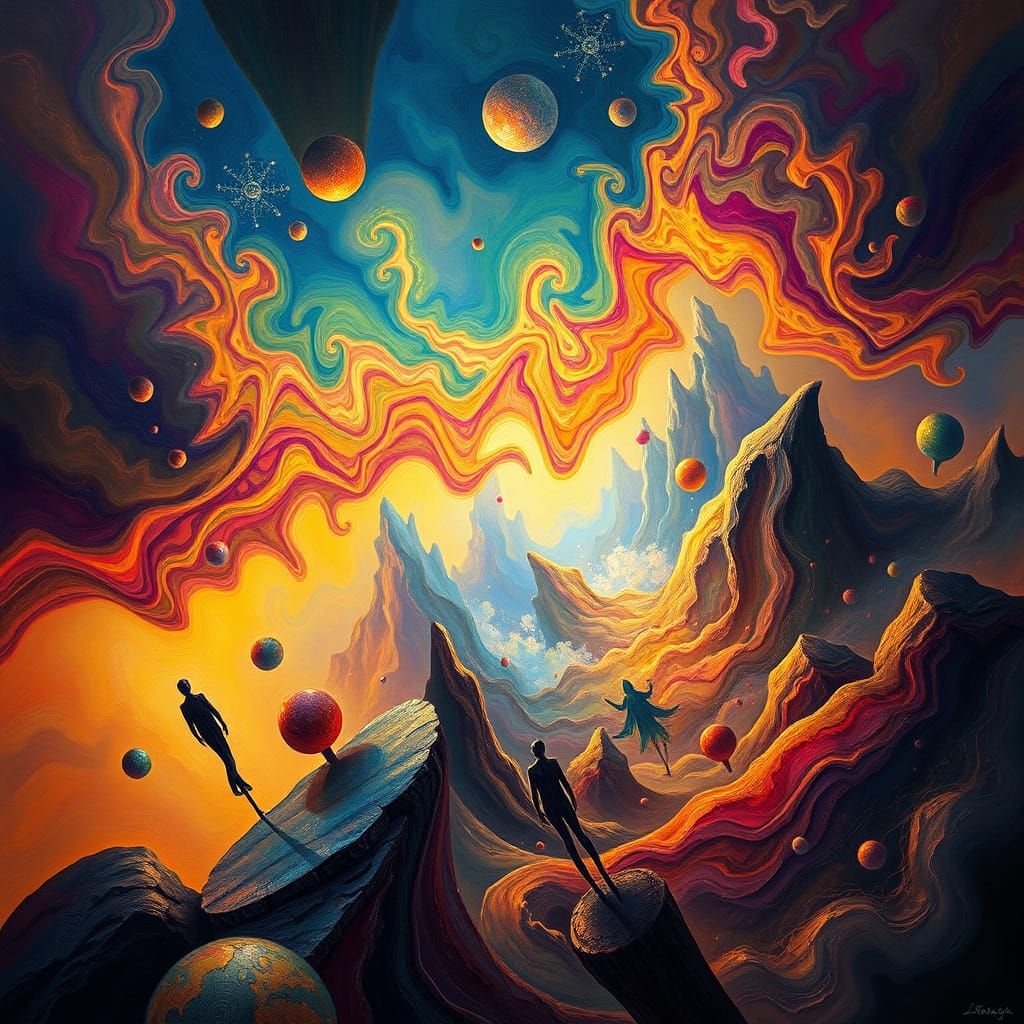 Vibrant Dreamlike Landscape From Above in Surrealist Style