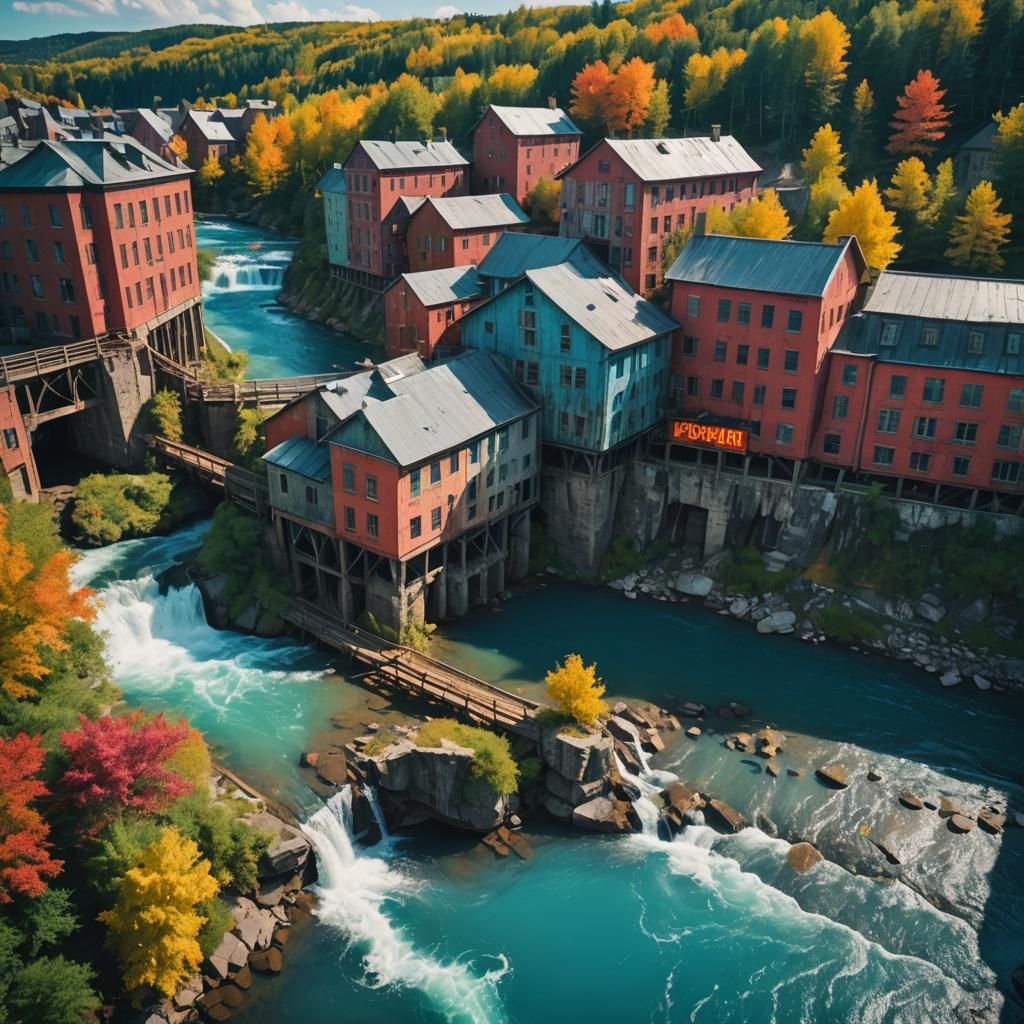 Colorful Mills Powered by Azure Waters: Cinematic Still