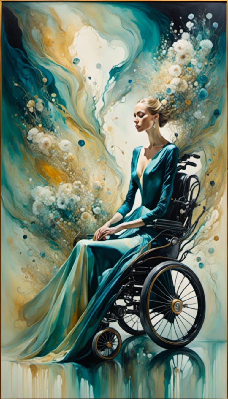 Ethereal Portrait of Woman in Ornate Wheelchair