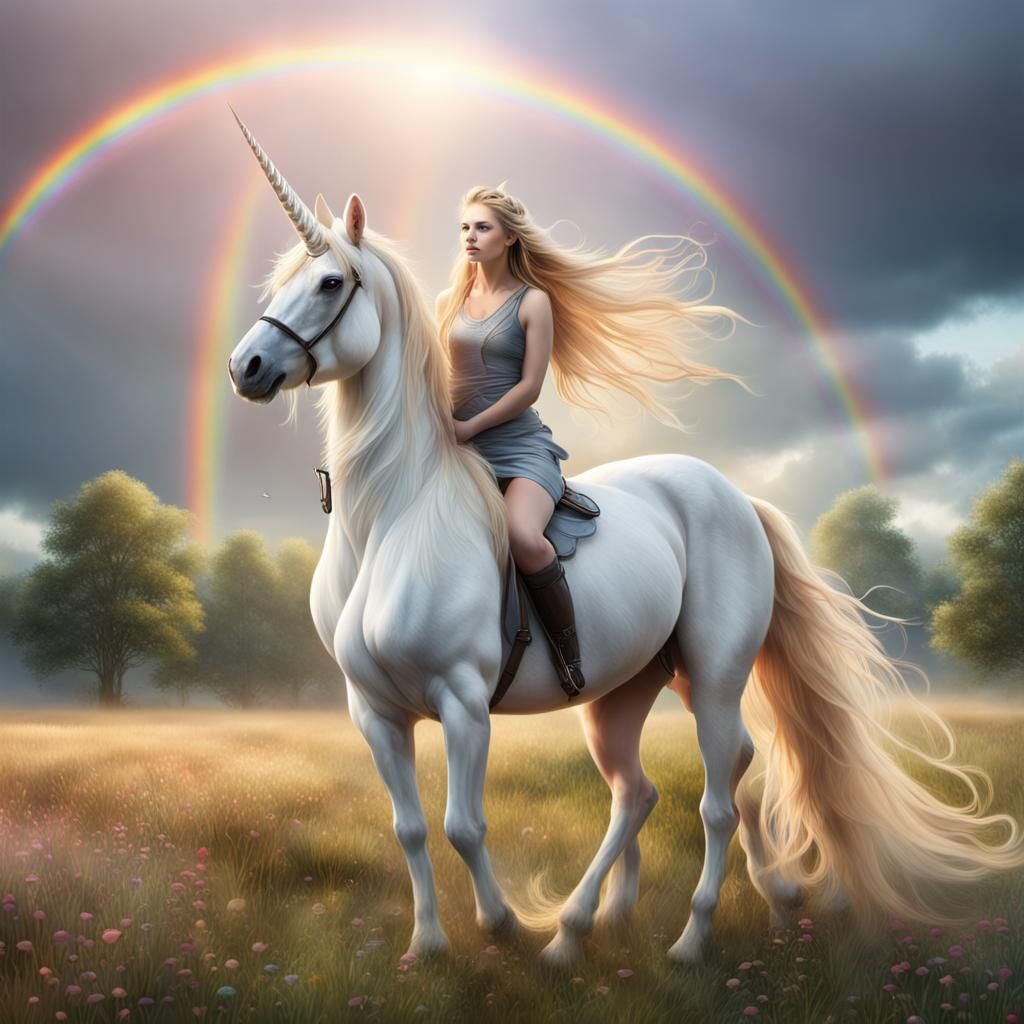 Woman Riding an Unicorn