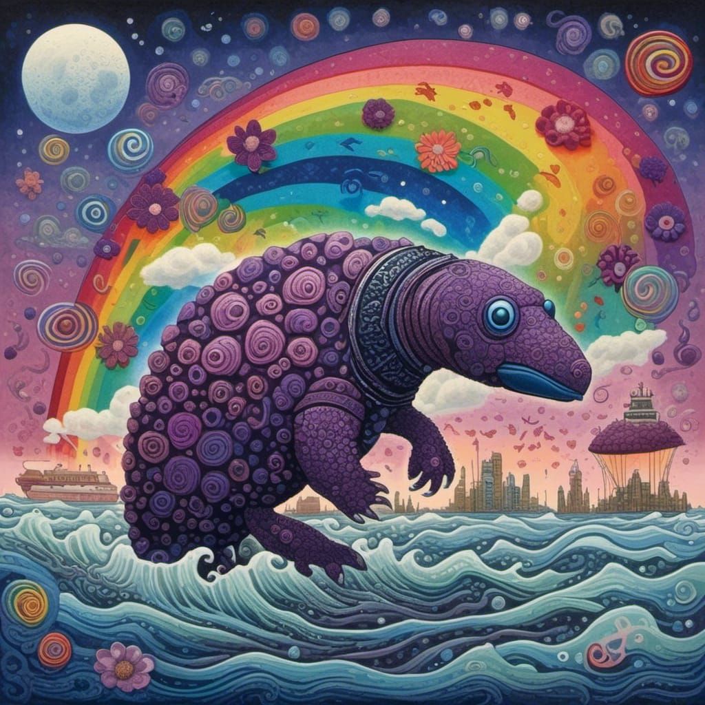 Platypus Versus Rainbow in Junji Ito Style