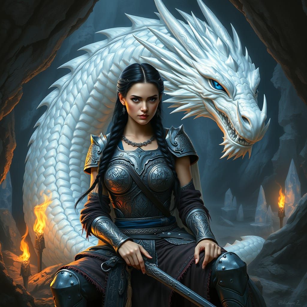 Viking Warrior Goddess Amidst Ancient Dragon
