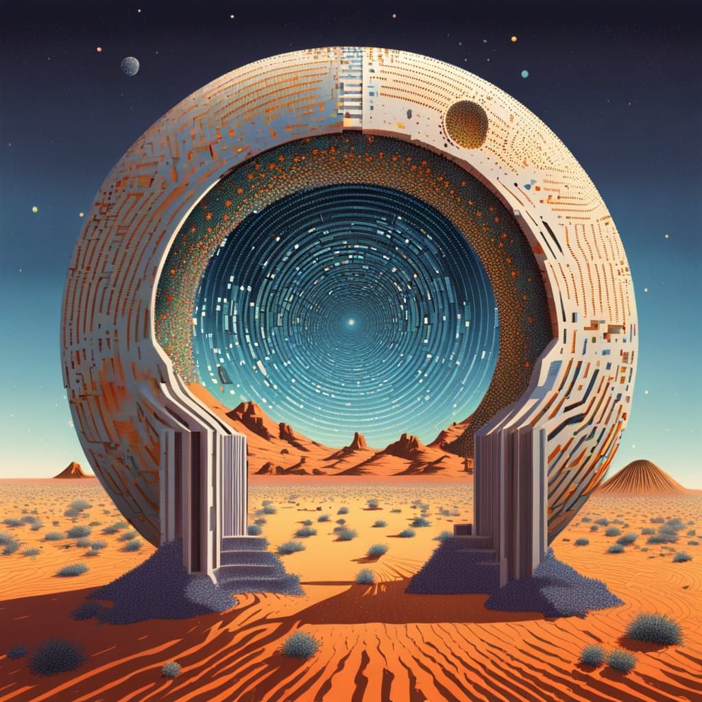 Retrofuturistic Pointillist Portal to a Desert Vortex