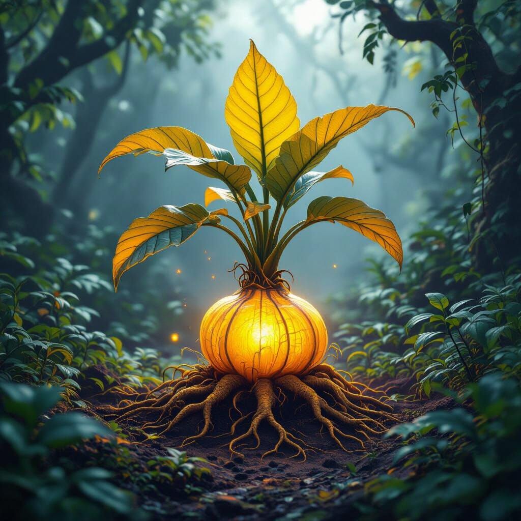 Golden Sunroot in Misty Jungle Clearing