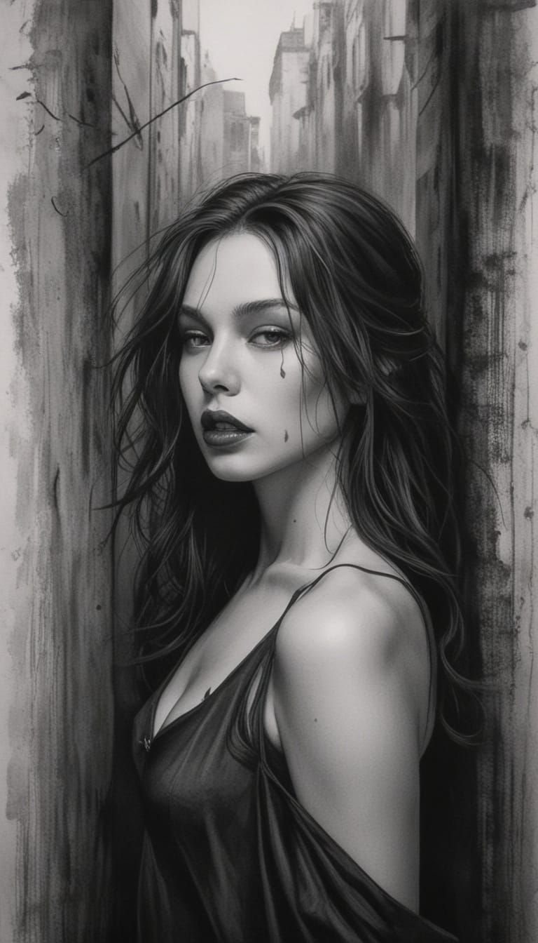 Woman Vampire Emerges from Dark Gothic Shadows