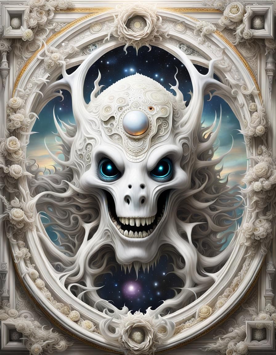 Laughing Alien-Ghost Haunting Cosmos as Biopunk Sculpture