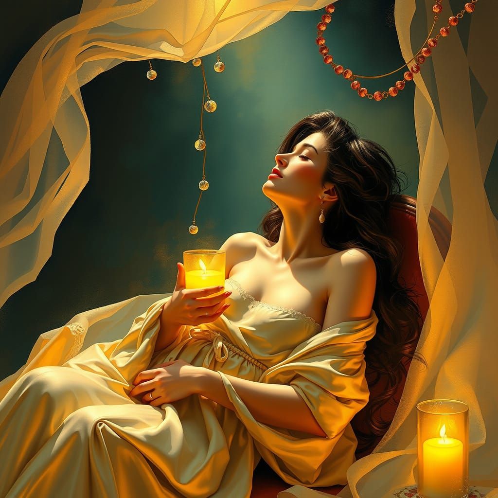 Woman in Ecstasy: Art Nouveau Portrait in Silk