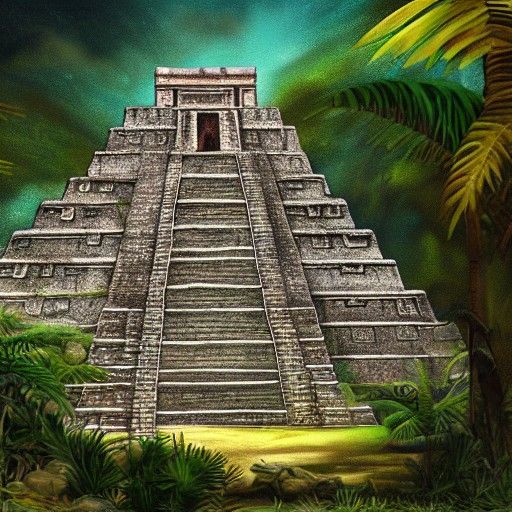 Mayan Temple in Jungle Matte Painting