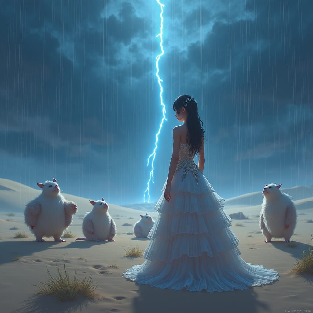 Anime Heroine Lost in Desert Rain: Fantasy Art