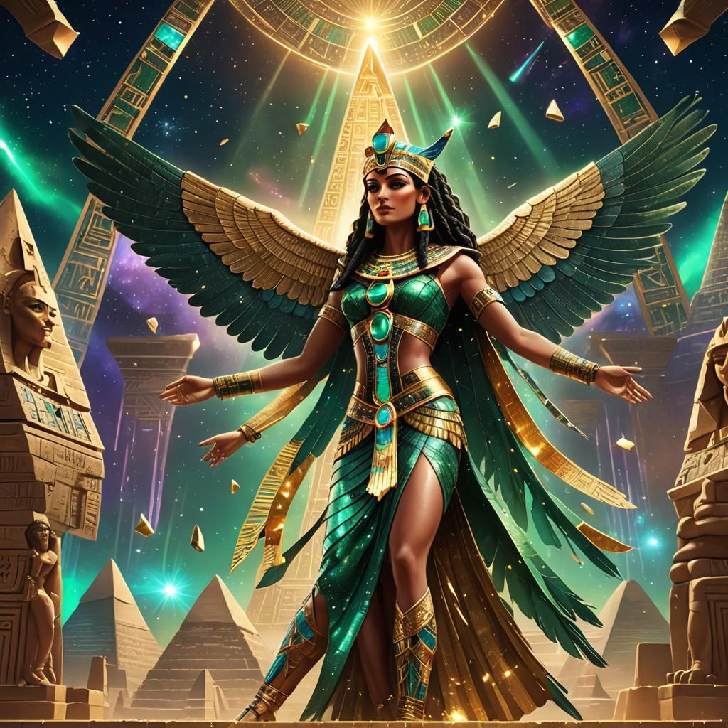 Goddess Isis Dancing with Iridescent Wings