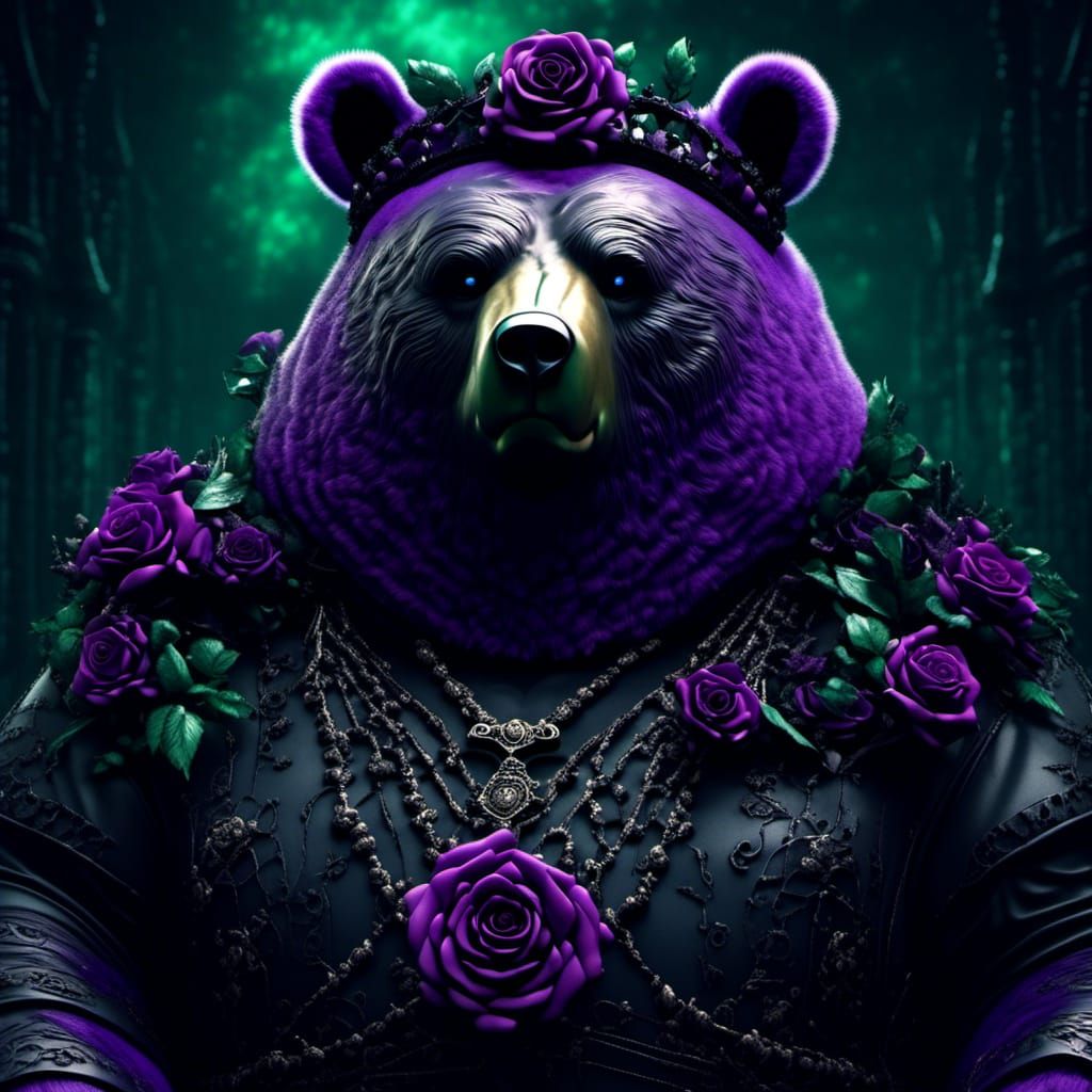 Gothic Bear with Rose Bow Gazing Hopefully