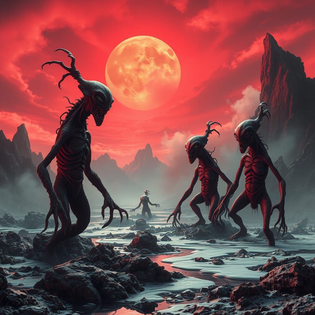 Surreal Nightmare Landscape with Cryptid Abominations