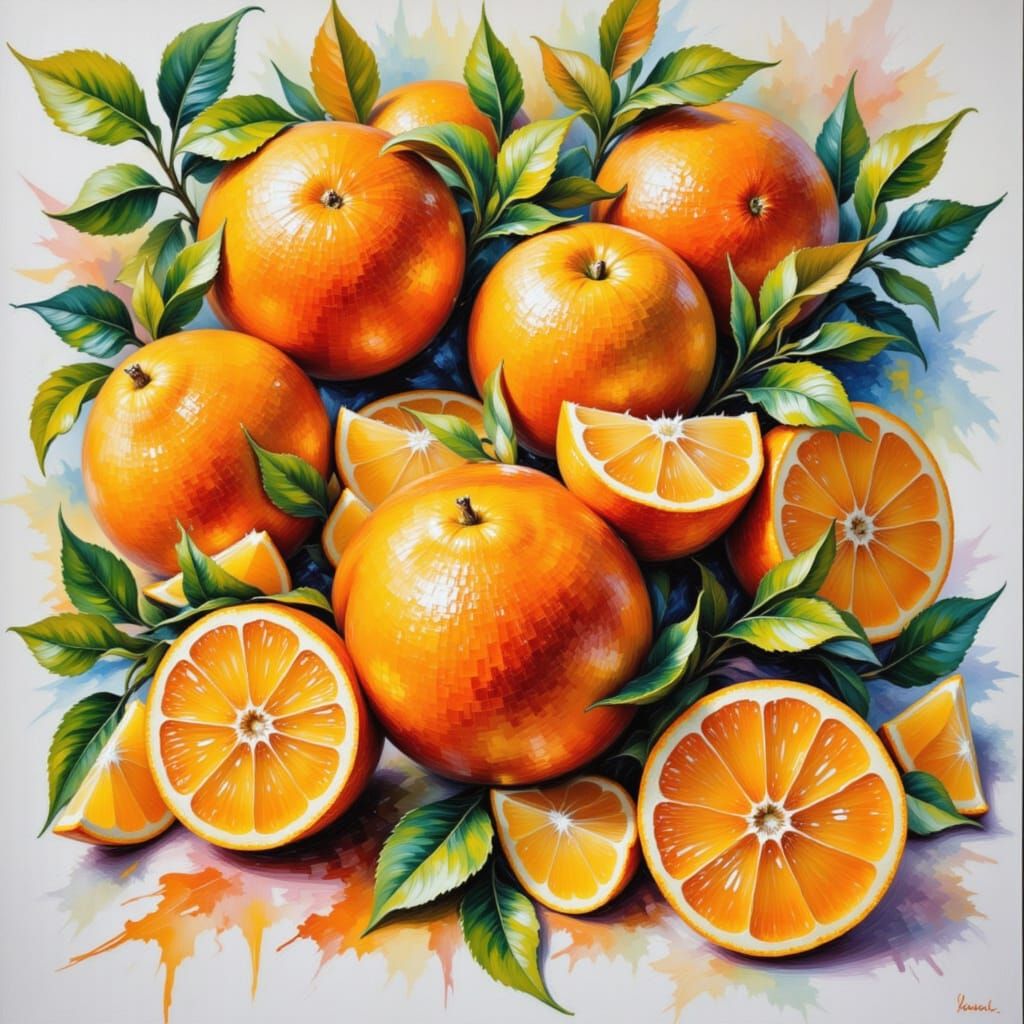 Vibrant Orange Still Life in Leonid Afremov Style