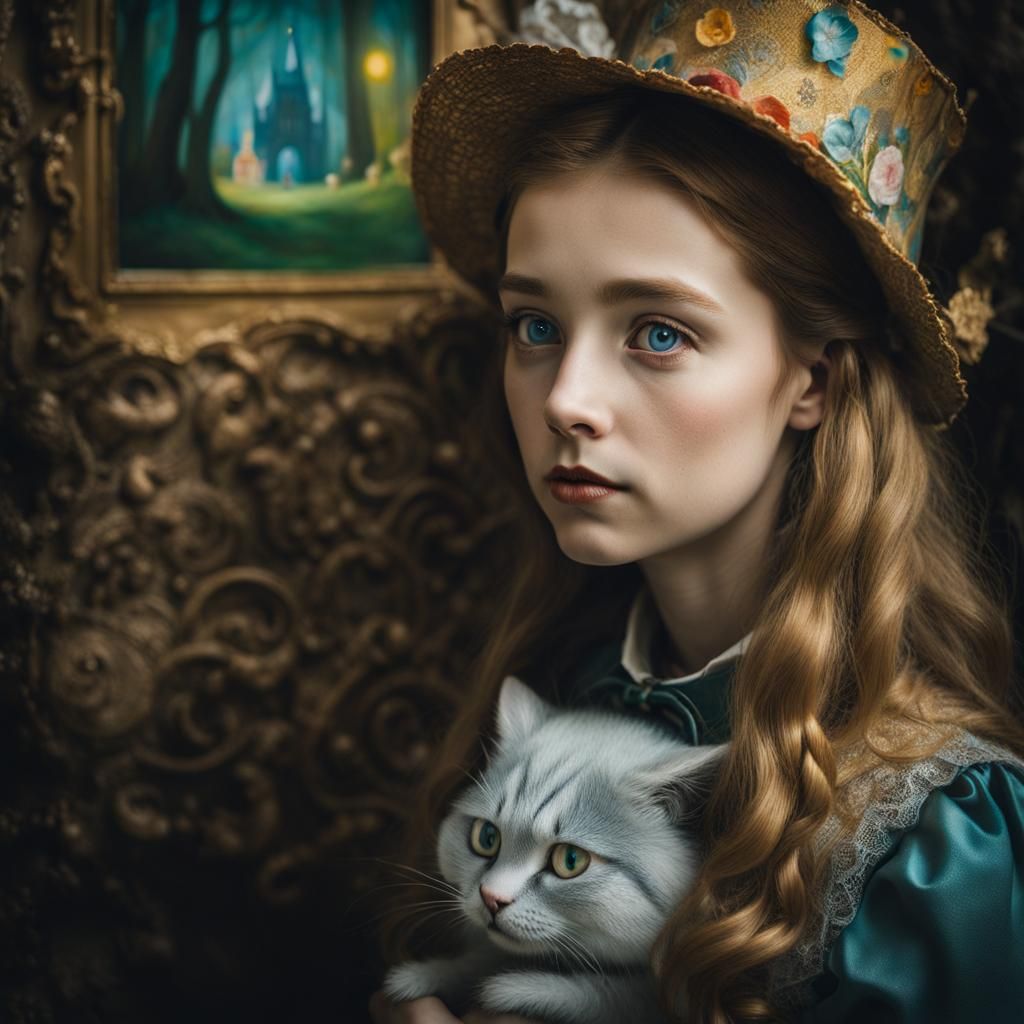 Alice in Wonderland Portrait in Surrealist Style