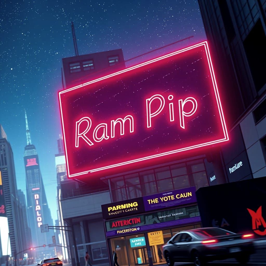 Surreal City Warning Sign in Neon Lights