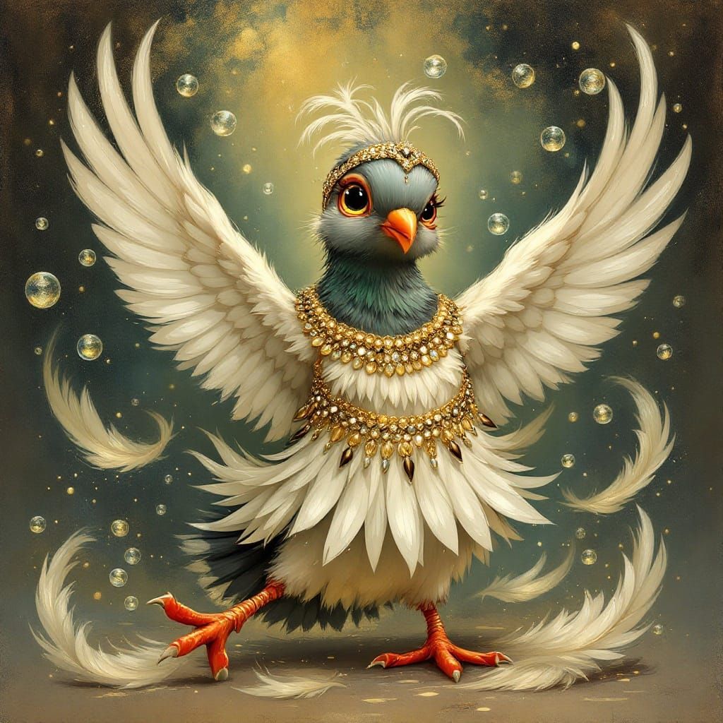 Glamorous Flapper Pigeon in Whimsical Art Deco Style