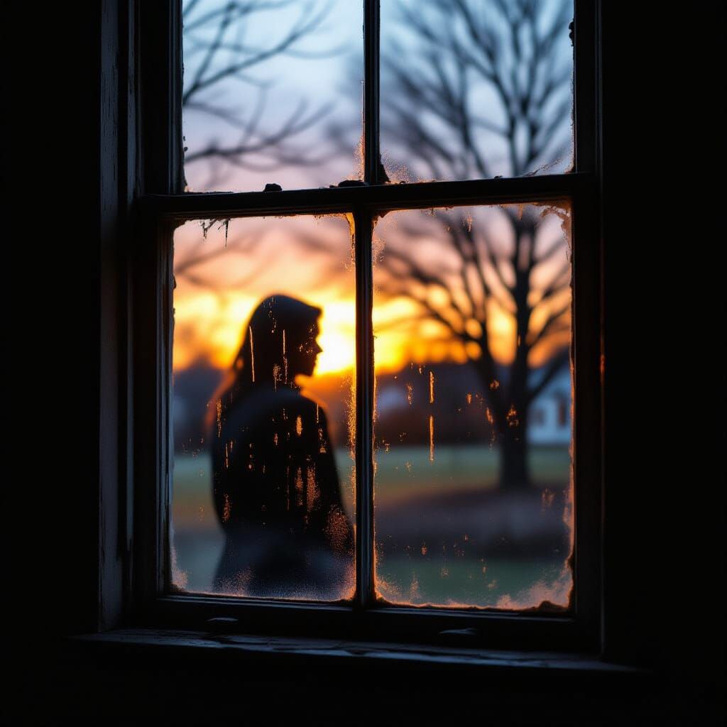 Ghostly Reflection in Old Window - Autumn Dusk