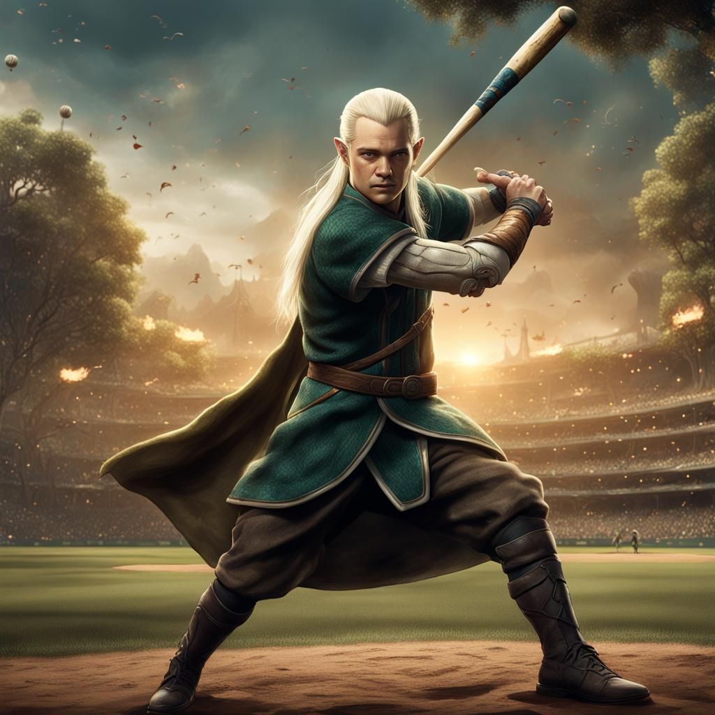 Legolas Plays Baseball: Detailed Fantasy Art