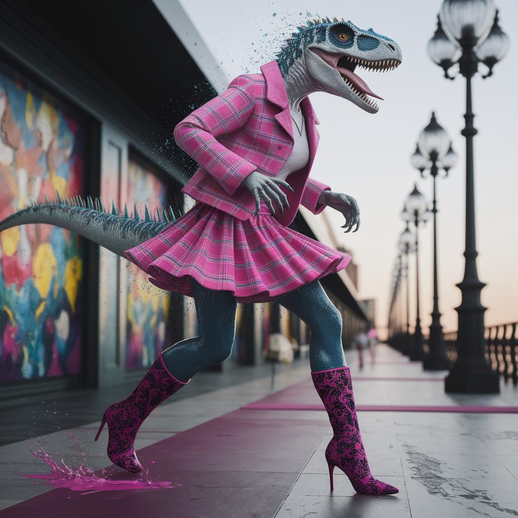 Anthropomorphic Velociraptor on Santa Monica Runway
