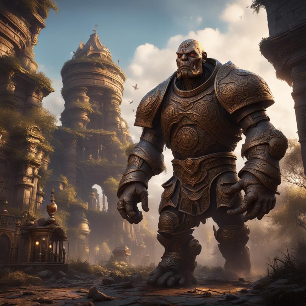 Bronze Golem Amidst Steam and Smoke