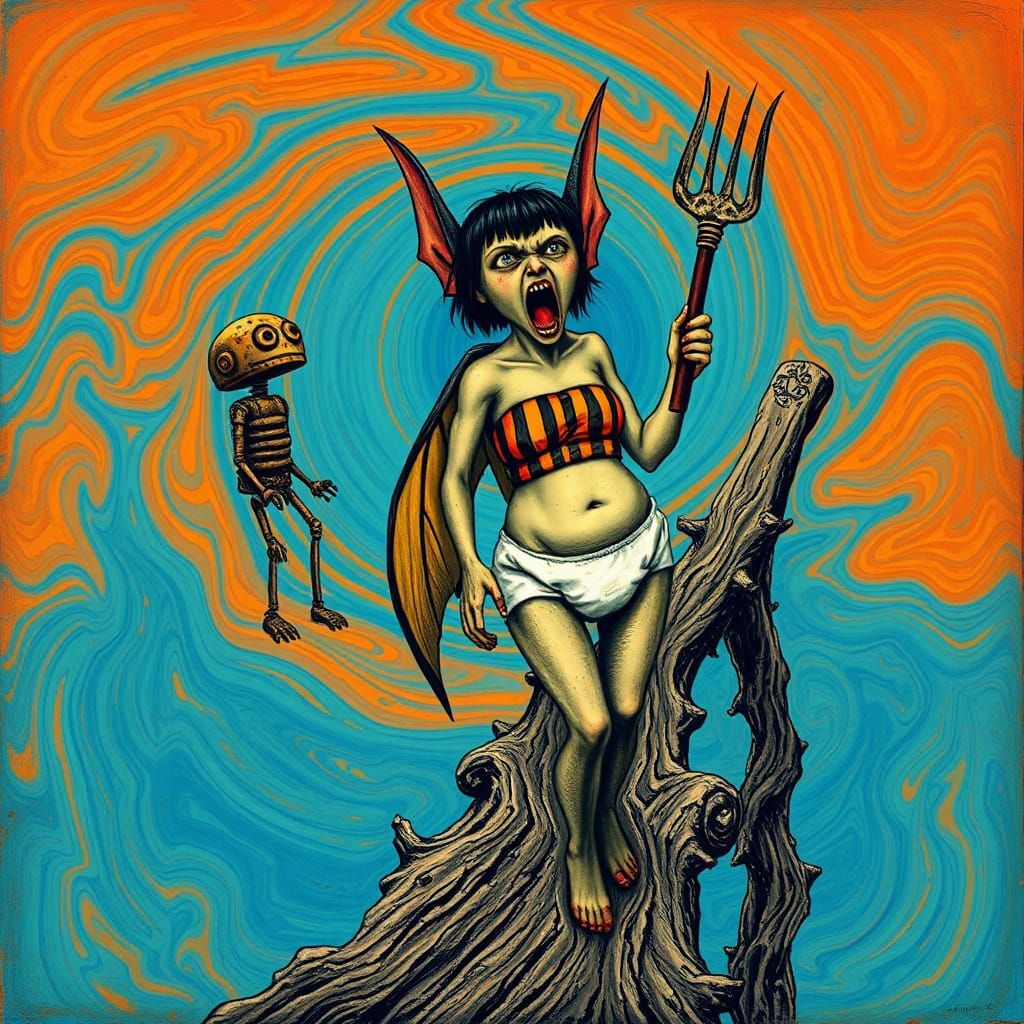 An intensely emotive anthropomorphic screaming (  female bat...