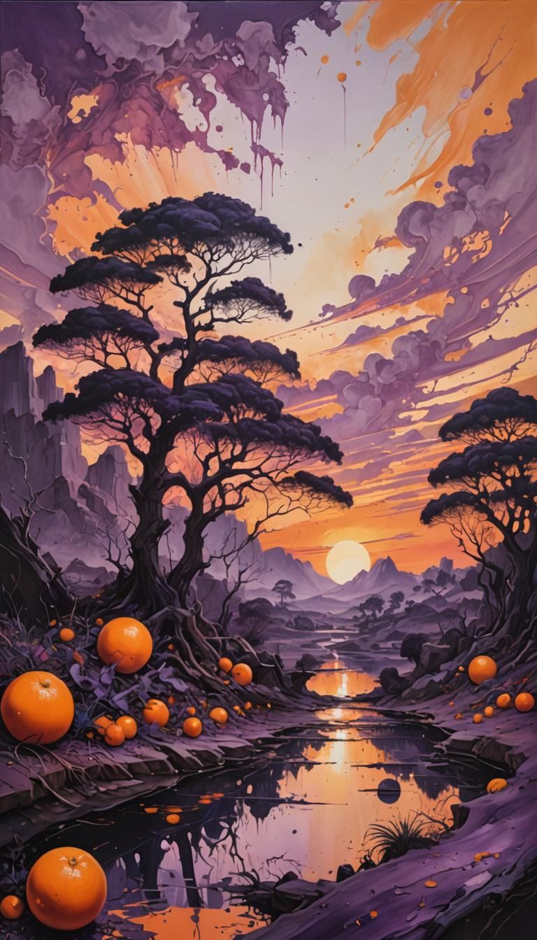 Double Exposure: Sunset Meets Rococo Landscape