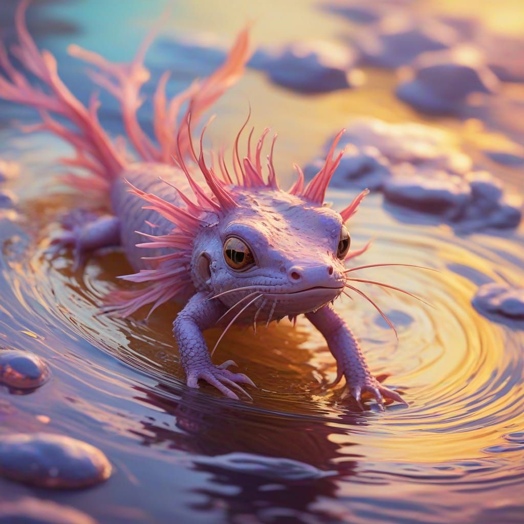 Fauvist Axolotl in Vibrant, Dreamlike Atmosphere