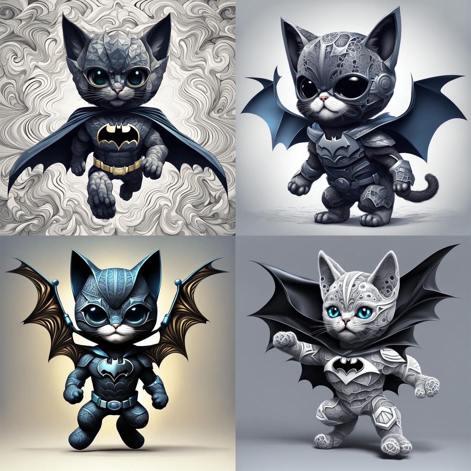 Flying Kitten Dressed as Batman with Abstract Elements