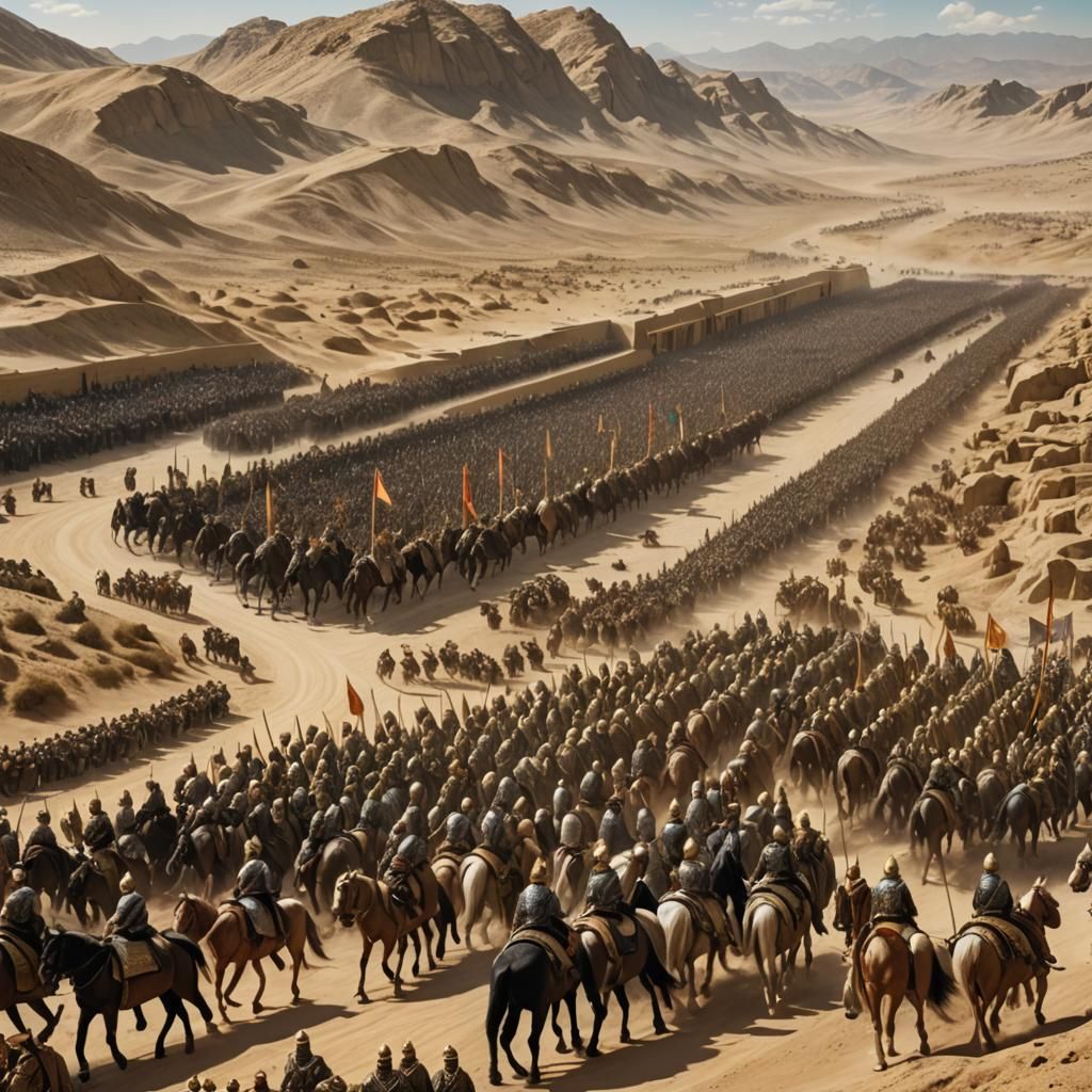 King Xerxes Leads Persian Army Through Desert