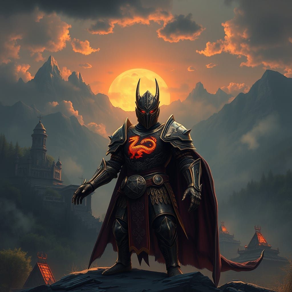 Epic Dragon Knight in Fantasy Landscape